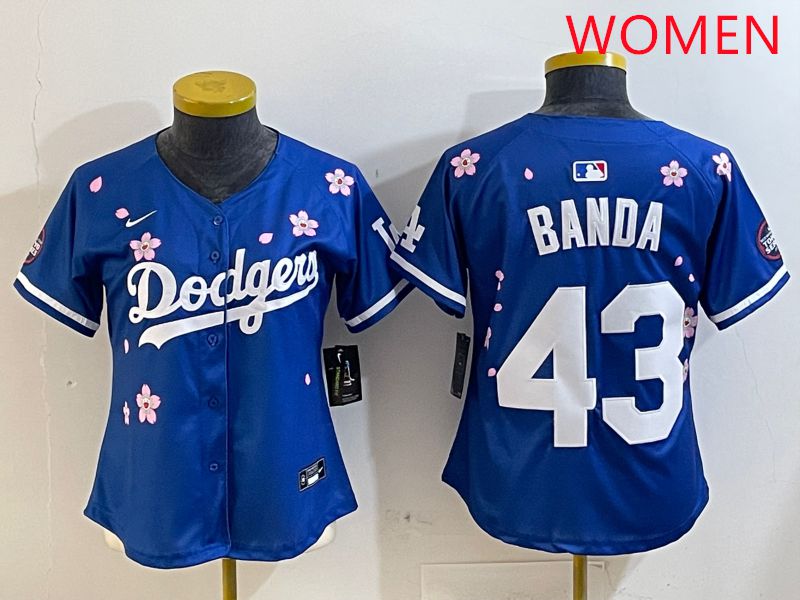 Women Los Angeles Dodgers #43 Banda Blue White Blue Sakura Edition 2025 Nike MLB Jersey style 1